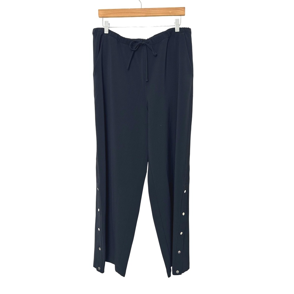 Athleta Pants Women L wide leg Black Snap Track Pants Drawstring Active Gorpcore